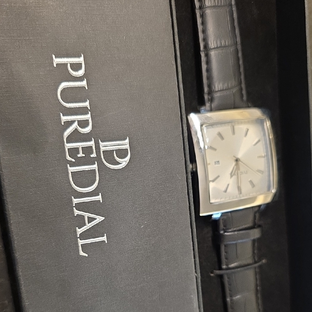 Black Leather Watch with Crocodile Pattern